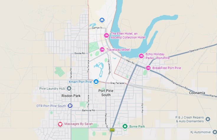 Map showing Port Pirie, South Australia — location of the Massages By Sarah remedial massage clinic